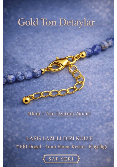 Sertifikalı Lapis Lazuli Dizi Kolye - 4mm Elmas Kesim Minimal Ser Çok renkli