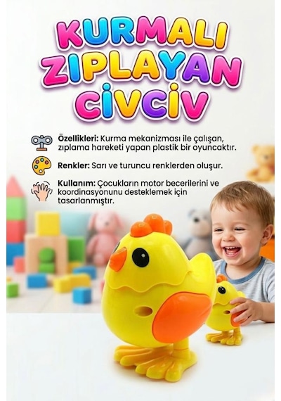 Zıplayan Kurmalı Oyuncak Civciv - Hareketli Eğitici Bebek Ve Çocuk Oyuncağı - Nostaljik Civciv
