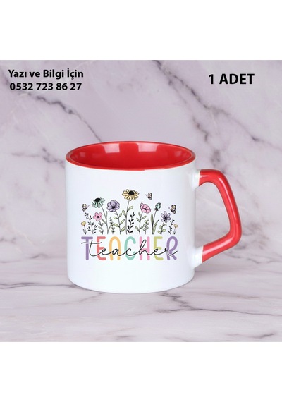 Öğretmenlere Özel Teacher Baskılı Kişiye Özel İsim Yazılabilir Kupa Bardak -öğretmene Hediyelik Kısakırmızı