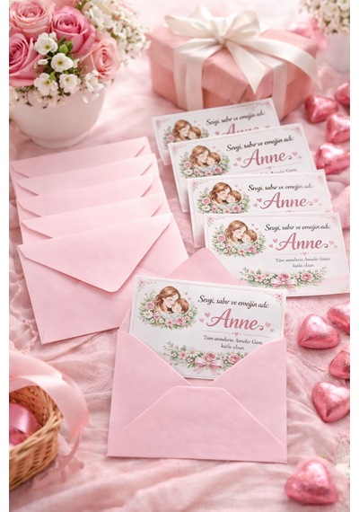 Anneler Günü Zarflı Hediye Kartı Anne Temalı Mesaj Kartı Özel Tasarım Paketleme Kartı 10 Adet