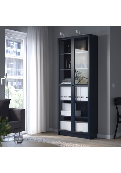 Cam Kapaklı Kitaplık, Koyu Mavi, 80x30x202 Cm Abanoz Cam Kapaklı Kitaplık, Koyu Mavi, 80x30x202 Cm Abanoz