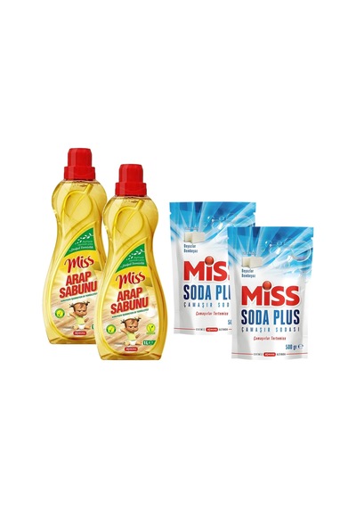 Miss Soda Plus Beyaz Sabun Kokulu Çamaşır Sodası 500 Gr Ve Arap Sabunu 1 Lt 4 Lü Set