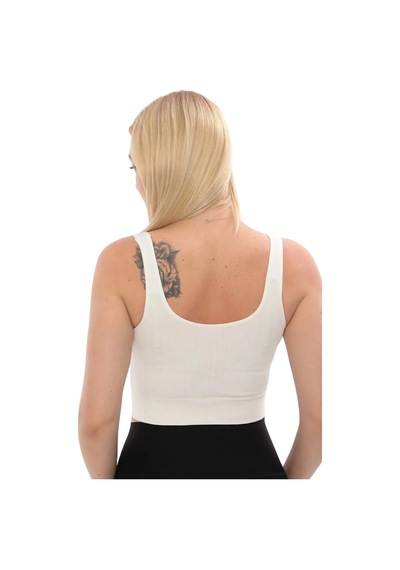 Fantazer Premium Göğüs Toparlayıcı Sarkma Önleyen Spor Günlük Kalın Askılı Pedli Fitilli Crop Büstiyer Beyaz