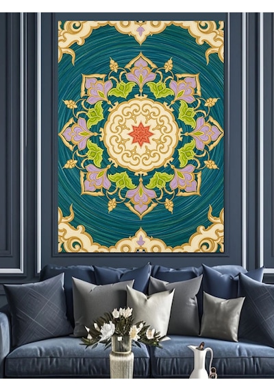 Ahşap Tablo Yeşil Mandala Yuvarlak Desen