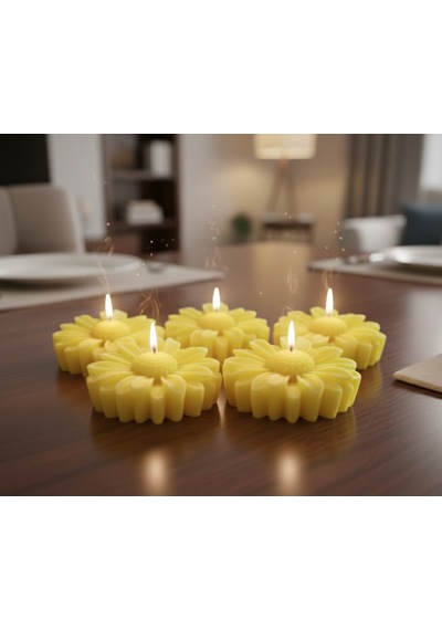 Artepieza 5'li Set Papatya Figürlü Soya Wax Mum-sarı Papatya Tasarımlı 5'li Mum Seti 5 1 Cm Açık Sarı