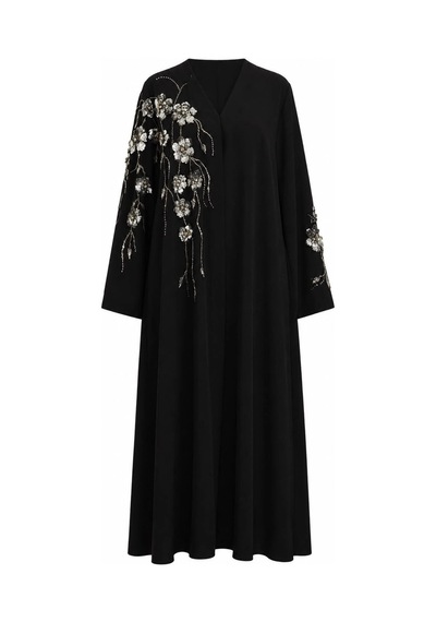 Nazzain Nisra Çiçek İşlemeli Özel Tasarım Abaya Çok Renkli