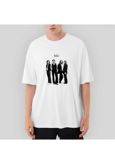 The Beatles Grup Oversize Beyaz Tişört Beyaz