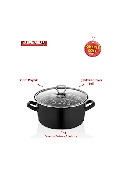 Kahramanlar Cips Chef 22 Cm Emaye Kızartma Tenceresi Siyah