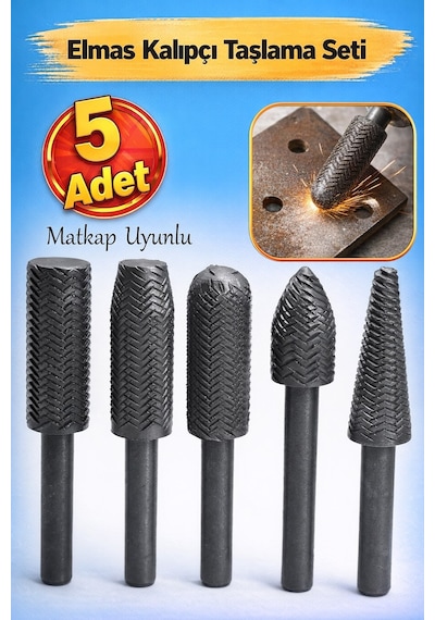 Freze Uç Törpü 5 Parça Kalıpçı Taşlama Seti Metal Demir Oyma Ve Zımparalama Ucu, Matkap Uyumlu