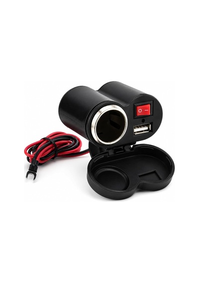 Motosiklet Ve Elektrikli Bisiklet Çakmaklık Soketi Usb Şarj Girişi 12v-24v, 5v 2a Usb Çıkış, Açma Kapama Anahtarlı, 130 Cm Kablolu, Gidon Montajlı