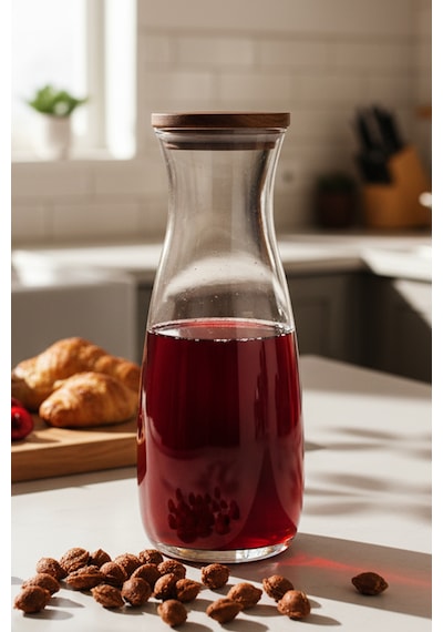 Snippy Nur - Ahşap Kapaklı Cam Sürahi Karaf 1180 Ml