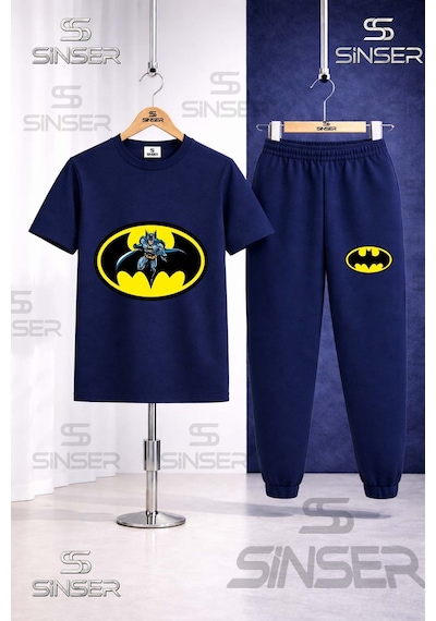 Ss Sinser Çocuk Batman Logo Icınde Baskılı Tişort Eşofman Takımı Lacivert