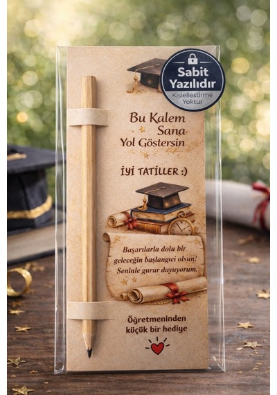 Mezuniyet Kepli Kalem Kartı 5 Adet Bu Kalem Sana Yol Göstersin Natürel Kurşun Kalem Jelatin Ahşap