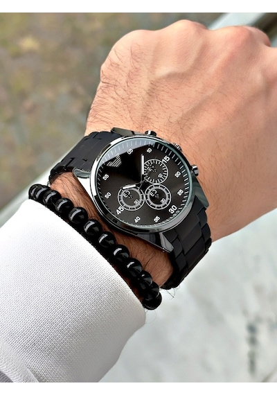 Premium Tasarım Silikon Kordon Exclusive Serisi Metal Kasa Erkek Kol Saati-bileklik Hediyeli Siyah