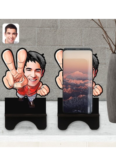 Kişiye Özel Erkek Karikatürlü Ahşap Biblo Telefon Standı-33