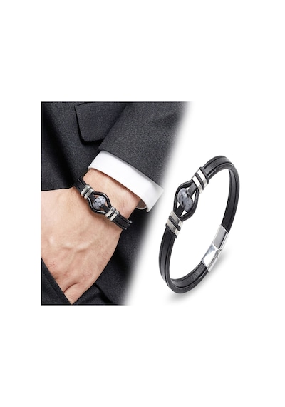 Moncuk Design Snowy Obsidian Rondela Doğaltaş Ve Deri Çelik Bileklik 33512b14d8 Siyah