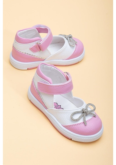 Şirinbebe Cırtlı Taşlı Pembe Kız İlkadım Bebek Ayakkabısı-2877-pembe Pembe