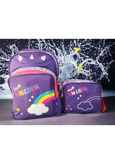 Unicorn Baskılı İlkokul Çantası Ve Beslenme Çantası Çok Renkli
