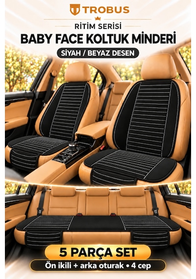 Trobus Ritim Hyundai H100 1994-2012 Baby Face 5'li Koltuk Minderi Siyah Beyaz Desen
