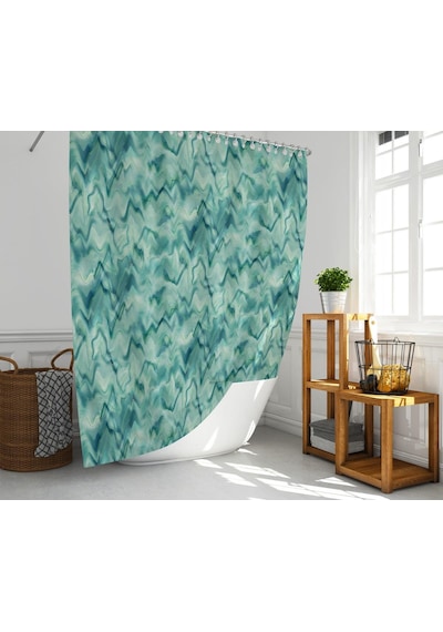 Banyo Perdesi 1x180x200 Tek Kanat Duş Perdesi Halka Hediyeli Duşakabin Perdesi Green Marble Çok Renkli