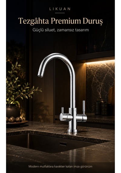Nkdp3212cp Premium Krom 3 Akışlı Mutfak Musluğu Filtreli İçme Suyu Gümüş