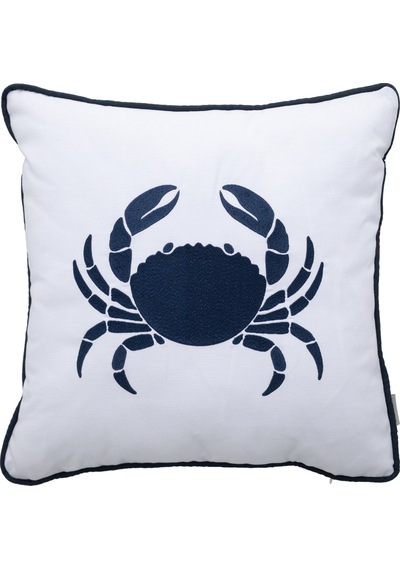 Mudo Home Marin Crab Nakışlı Kırlent Beyaz Lacivert 50x50 Cm