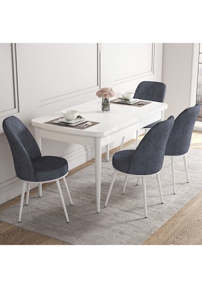 Canisa Concept Kor Serisi 70x114 Açılabilir Mutfak Masası Takımı Beyaz Masa 4 Füme Sandalye Masa Beyaz Sandalyeler Füme