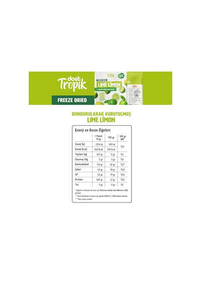 Dondurularak Kurutulmuş Lime Limon 16 G Freeze Dried Meyve Cipsi Çıtır Meyve Kurusu 5 Adet 18 G