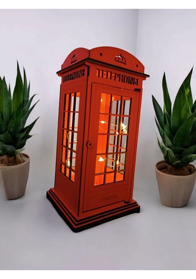 Ahşap Dekoratif Işıklı Londra Telefon Kulübesi - Mumluk, Dekoratif, Süs Londra Telefon Kulübesi