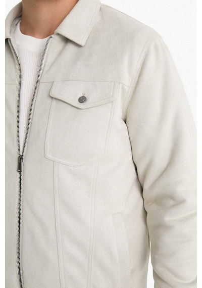 Defacto Slim Fit Dar Kesim Gömlek Yaka Fermuarlı İç Cepli Süet Mevsimlik Baharlık Ceket Mont A3254ax25aubg766 Bej