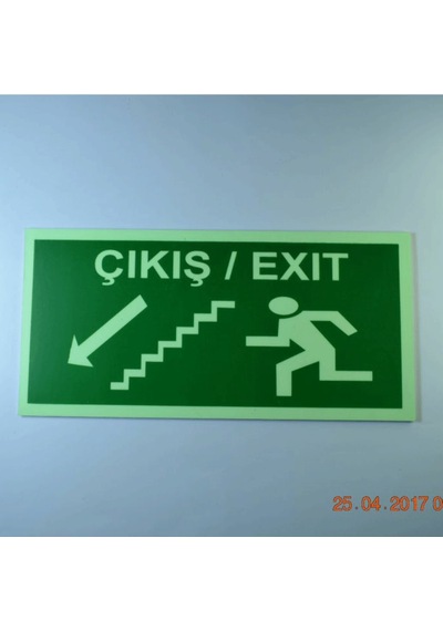 Fosforlu Yön Levhası | Acil Çıkış Sola Aşağı Merdiven