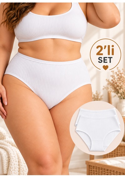 İpeksi Collection %100 Pamuklu Yüksek Bel Fitilli Günlük Külot 2'li Paket Beyaz