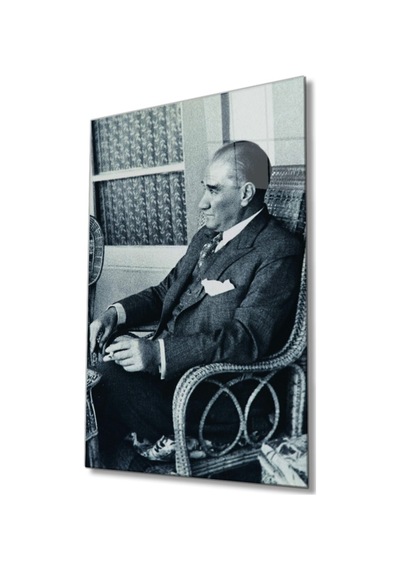 Atatürk Portresi Cam Tablo Evlika, Ev Ve Ofis Duvar Dekoru, Hediyelik Büyük Temperli 4 Mm Cam Tablo Evlika