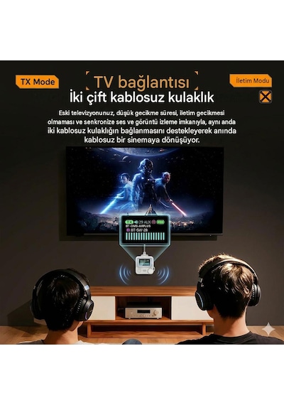Bluetooth 5.4 Verici Alıcı Lcd Renkli Ekran Çift Modlu Tx & Rx 3.5mm Aux Uyumlu