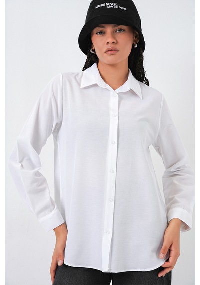 Bigdart Kadın Oversize Basic Gömlek 20349 - Beyaz
