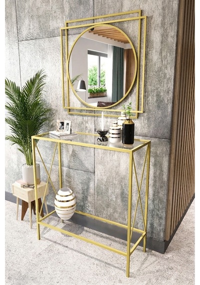 Gilda Gold Metal Dresuar Ve Ayna Seti