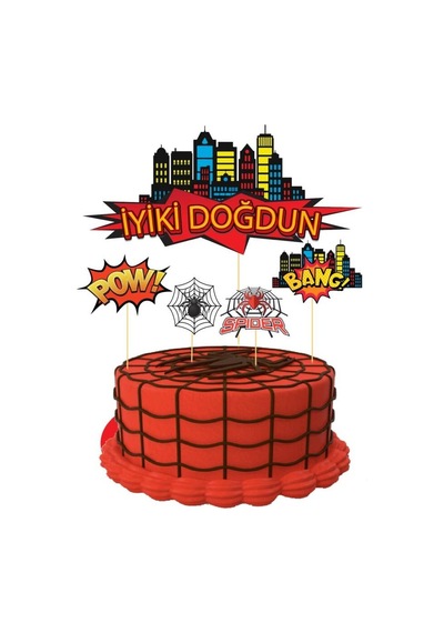 Spiderman Temalı Pasta Süsü Kürdan 5 Li