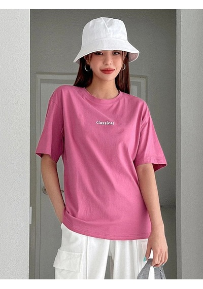 Pembe Oversize Classical T-shirt - Oversize Baskılı Pembe