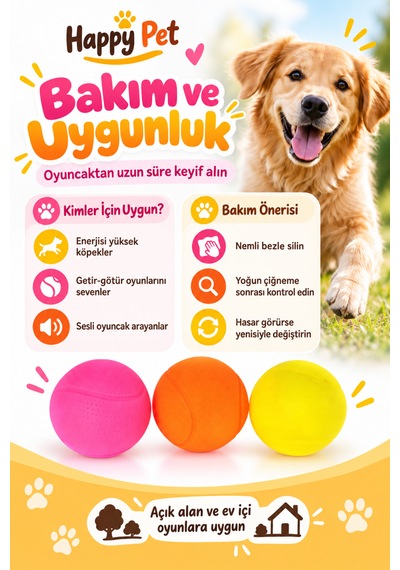 Happy Pet Glow Balls Renkli Ve Parlak Sesli Top Köpek Oyuncağı 3'lü Paket
