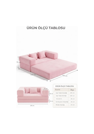 Premium 140x70 Cm Modüler Çocuk Ve Genç Koltuğu Yatak Olabilen Sünger Oyun Alanı Yıkanabilir Kılıf Sarı
