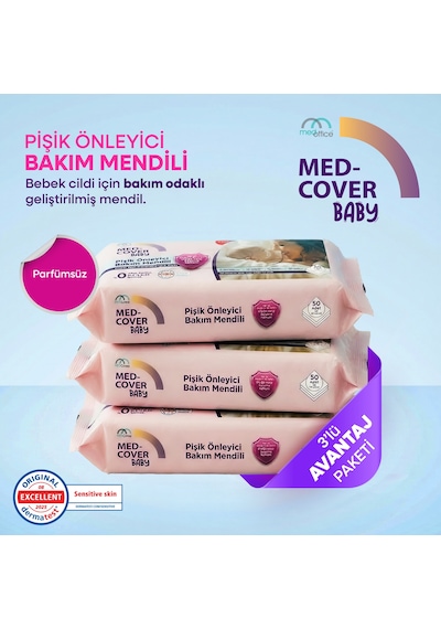 Med-cover Baby Pişik Önleyici Bakım Mendili 50'li x 3 Avantaj Paketi