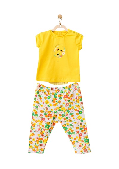 Andywawa Kız Bebek Çiçek Motifli Çok Renkli Alt Üst Takım AC21834 Sarı