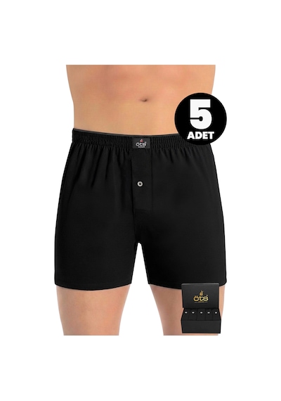 Öts Premium 5'li Erkek Boxer Düğmeli, Süprem - Hediye Kutulu, %100 Pamuk, Siyah