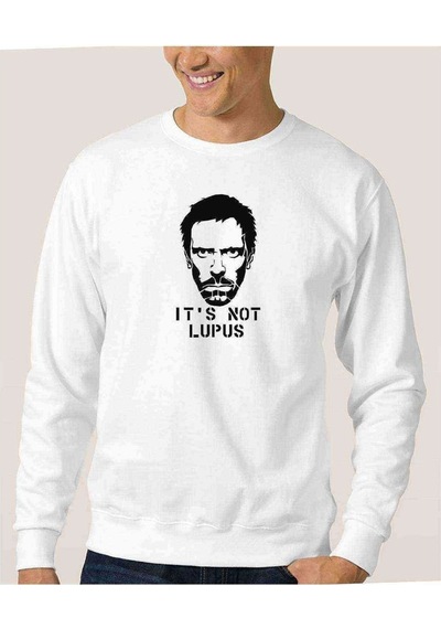 Ouse It'S Not Lupus Baskılı Beyaz Erkek Örme Sweatshirt