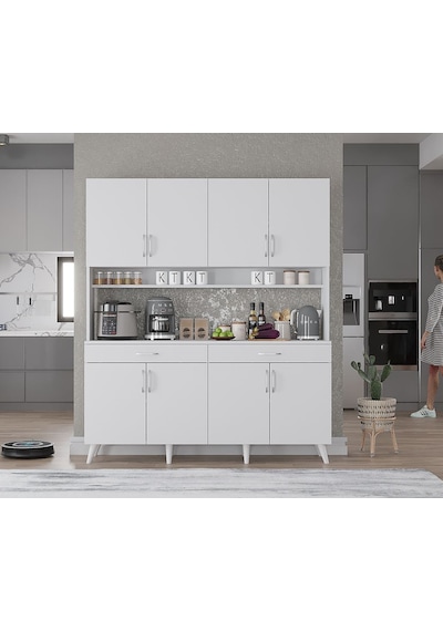 Denze Kahve Köşesi Çok Amaçlı Dolap Kiler Mutfak Dolabı Beyaz 160cm Beyaz