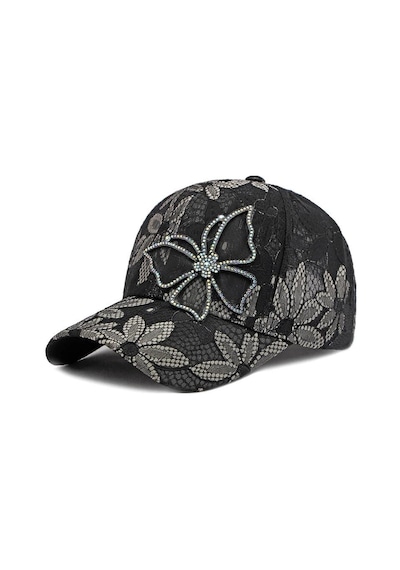 Valkyrie Kadın Siyah Dantel Şapka Taş İşlemeli Çiçek Detaylı Ayarlanabilir Baseball Cap Yazlık Şapka