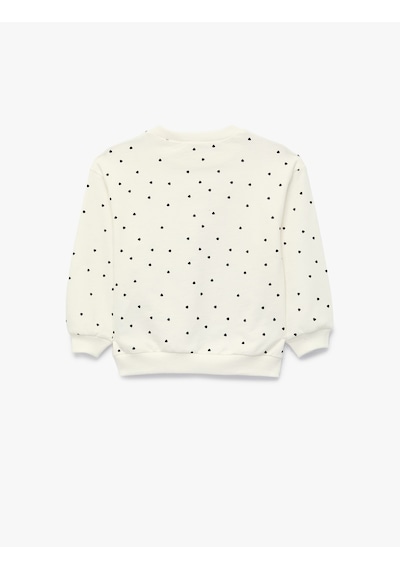 Koton Uzun Kollu Bisiklet Yaka Kalp Desenli Pamuklu Sweatshirt Ekru Desenli 7wmg10028ak