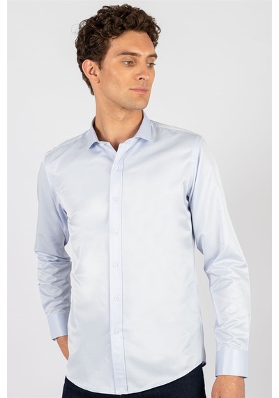 Tudors Modern Slim Fit Dar Kesim Düz Erkek Gömlek-23908 Mavi