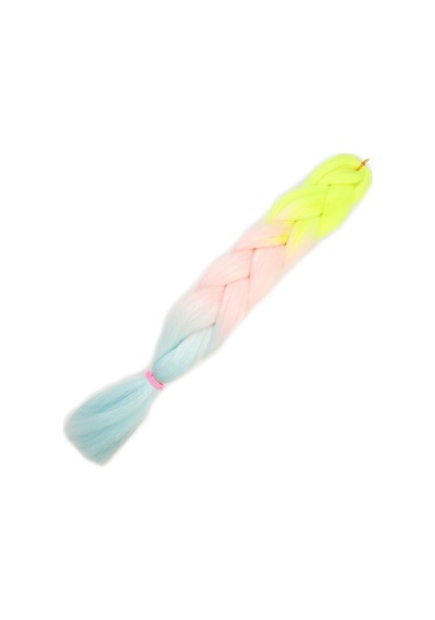 Simli Neon Sarı / Şeker Pembe / Su Yeşili Ombreli Örgülük Saç 100 Gr. Çok Renkli