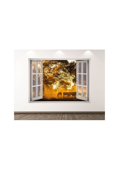 Mustag Vahşi Atlar Full Hd Baskı 3d Pencere Modern Duvar Sticker
